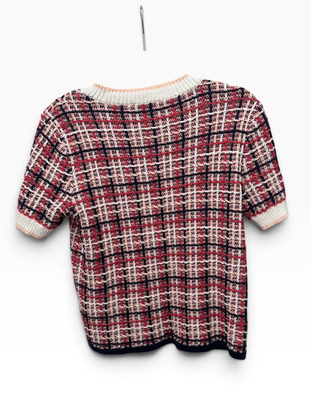 Ann Taylor Tweed Knit Short Sleeve Sweater Top pink Navy Ivory Size M - Picture 4 of 8